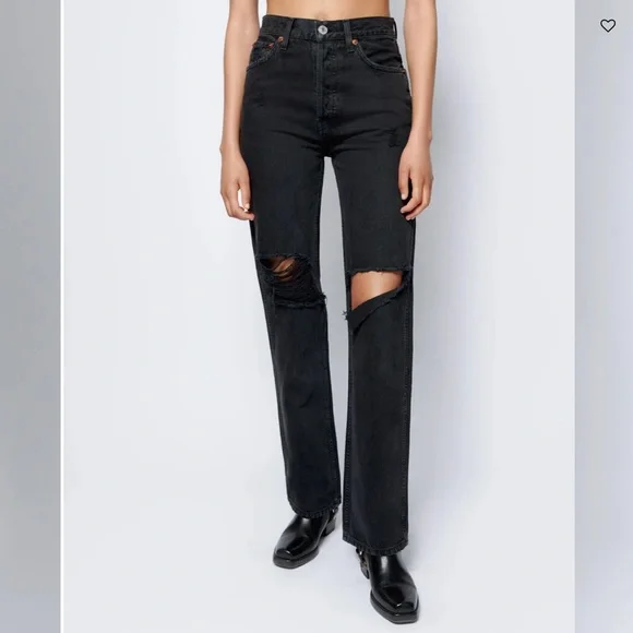 RE/DONE**Washed Black 90’s High Rise Loose Jeans**Size 28 $285 BNWT - Picture 2 of 8